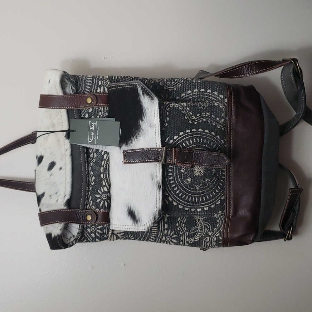 Myra big cowhide canvas leather backpack